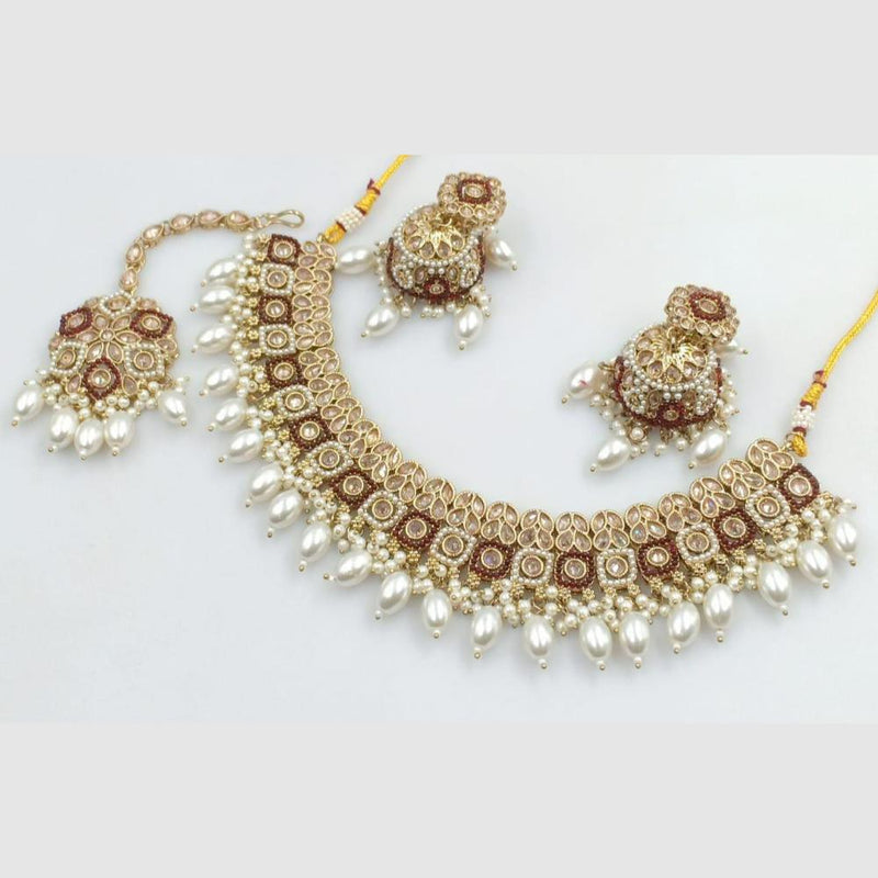 Rani Sati Jewels Gold Plated Crystal and Beads Necklace Set