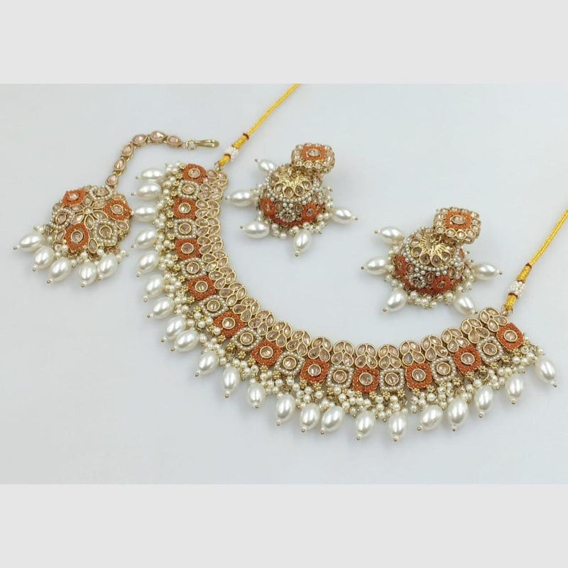 Rani Sati Jewels Gold Plated Crystal and Beads Necklace Set