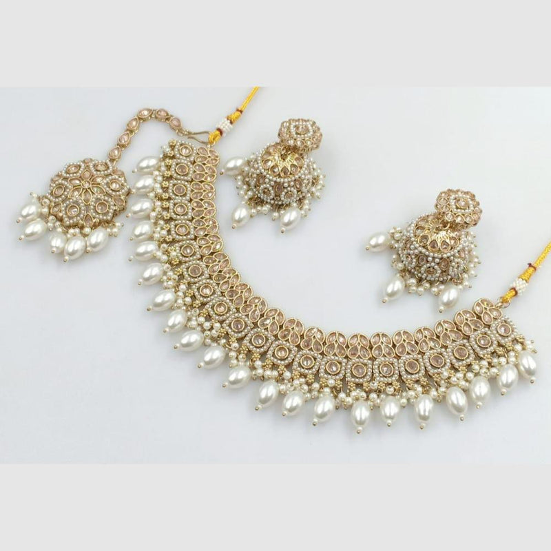 Rani Sati Jewels Gold Plated Crystal and Beads Necklace Set