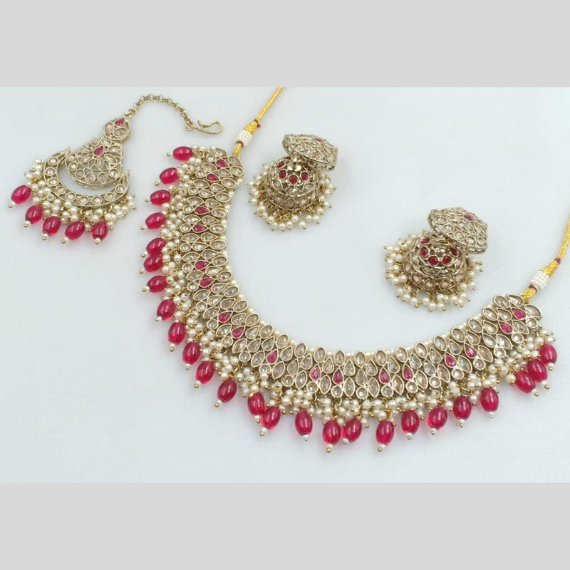 Rani Sati Jewels Gold Plated Crystal and Beads Necklace Set