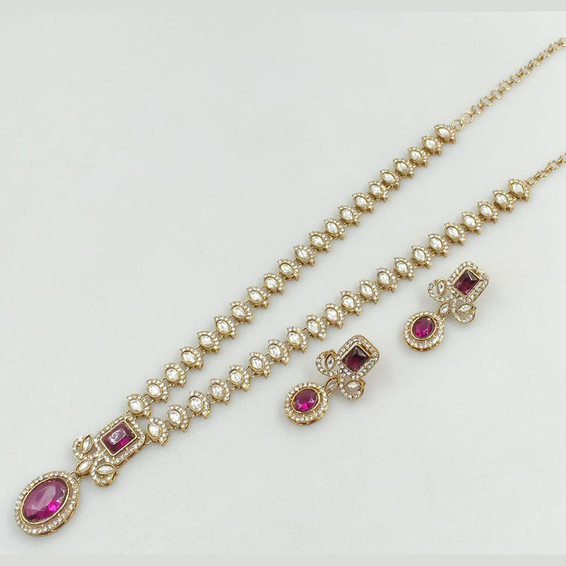 Rani Sati Jewels Gold Plated Crystal Stone Long Necklace Set