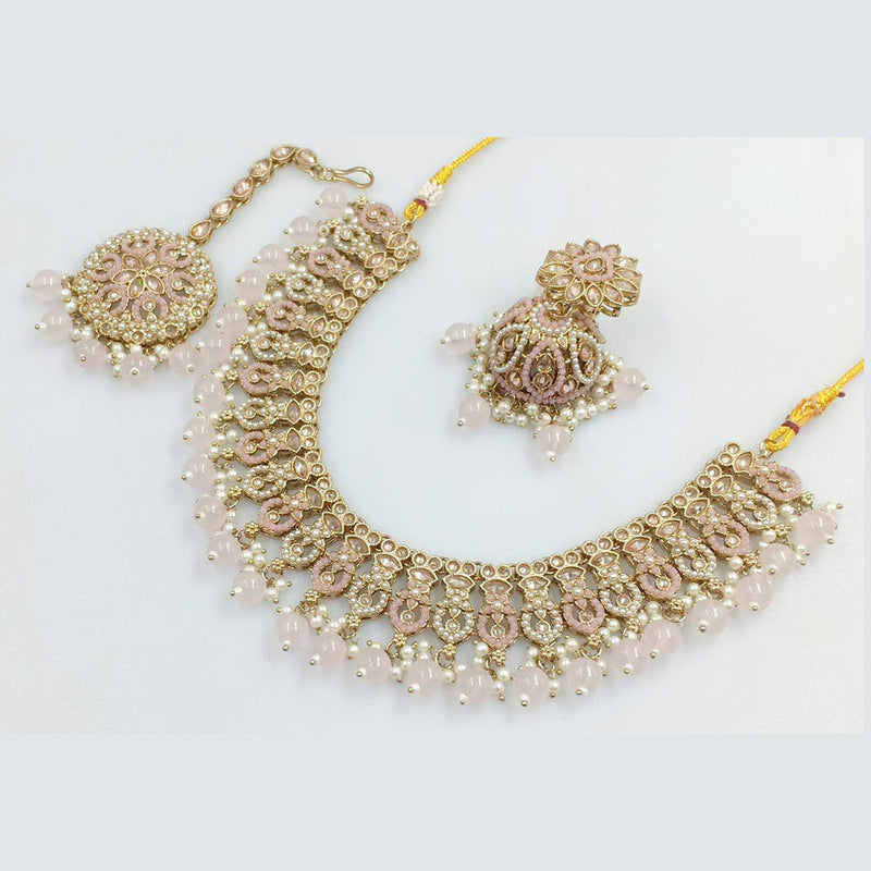 Rani Sati Jewels Gold Plated Crystal Stone And Pearls Necklace Set