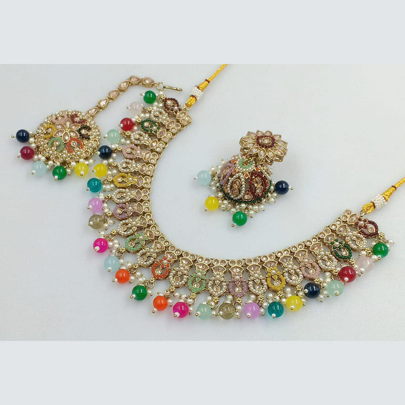 Rani Sati Jewels Gold Plated Crystal Stone And Pearls Necklace Set