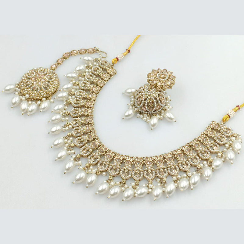 Rani Sati Jewels Gold Plated Crystal Stone And Pearls Necklace Set