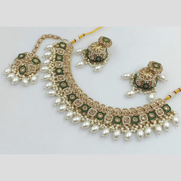 Rani Sati Jewels Gold Plated Crystal Stone And Pearls Necklace Set