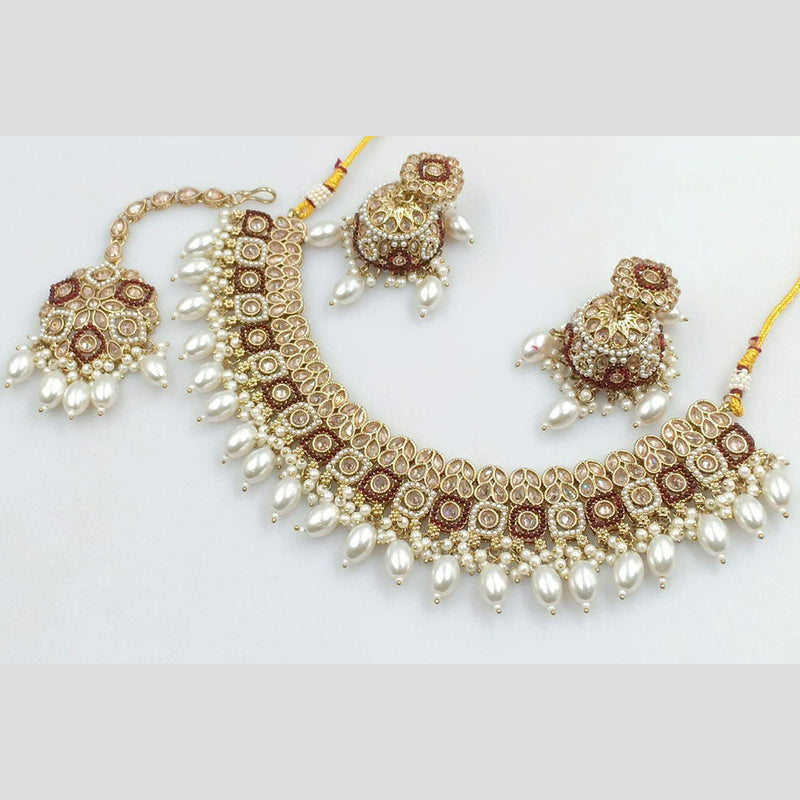 Rani Sati Jewels Gold Plated Crystal Stone And Pearls Necklace Set