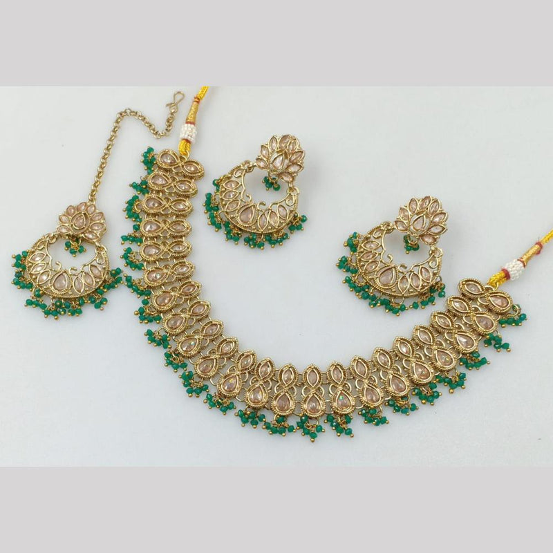 Rani Sati Jewels Gold Plated Crystal Stone And Pearls Necklace Set