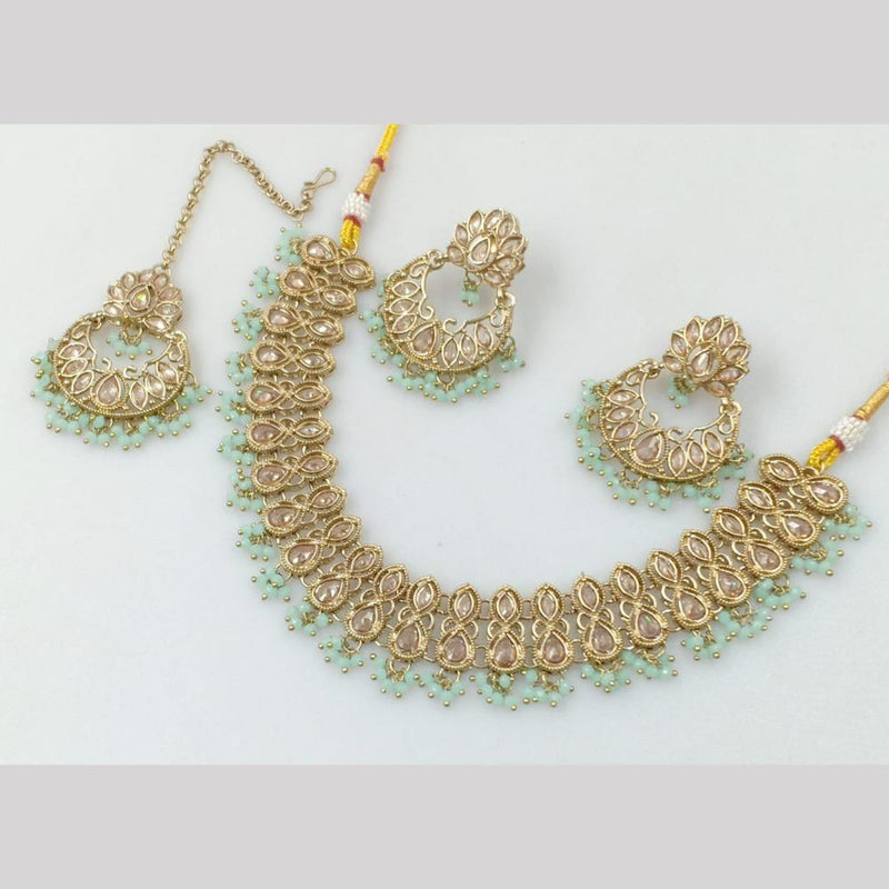 Rani Sati Jewels Gold Plated Crystal Stone And Pearls Necklace Set