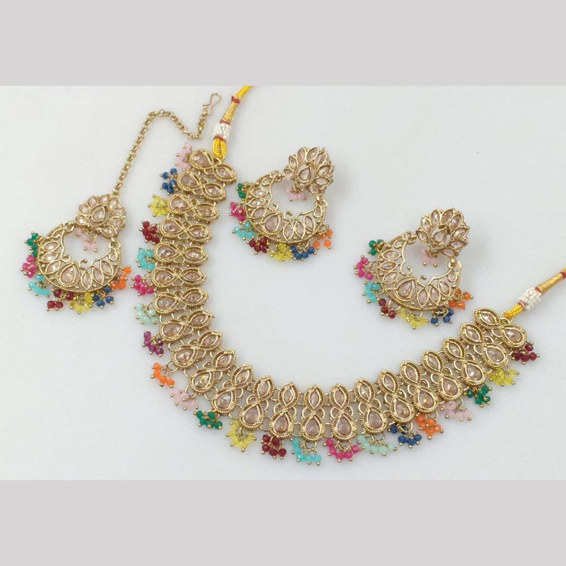 Rani Sati Jewels Gold Plated Crystal Stone And Pearls Necklace Set