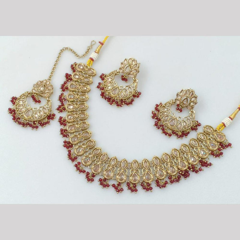 Rani Sati Jewels Gold Plated Crystal Stone And Pearls Necklace Set