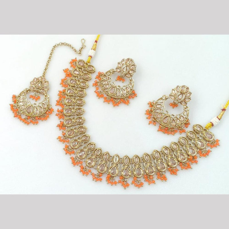 Rani Sati Jewels Gold Plated Crystal Stone And Pearls Necklace Set