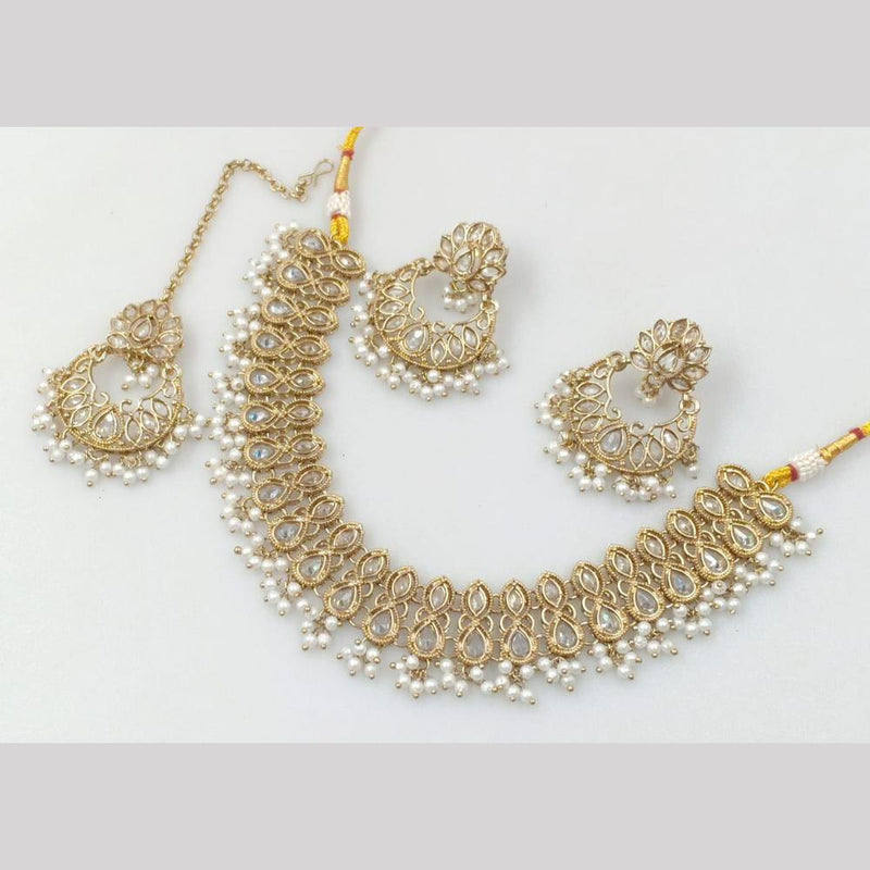 Rani Sati Jewels Gold Plated Crystal Stone And Pearls Necklace Set