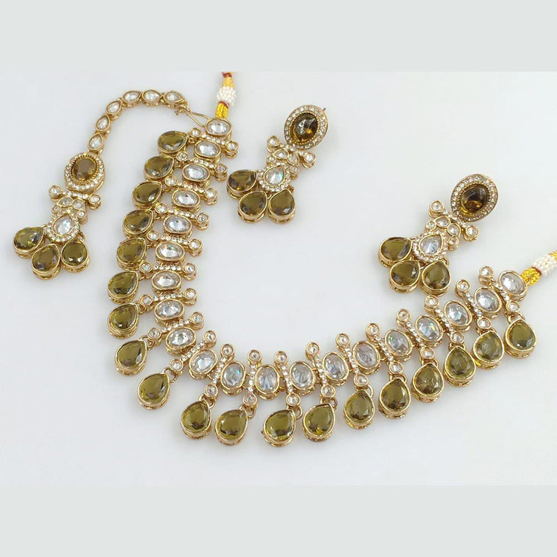 Rani Sati Jewels Gold Plated Crystal Stone And Pearls Necklace Set