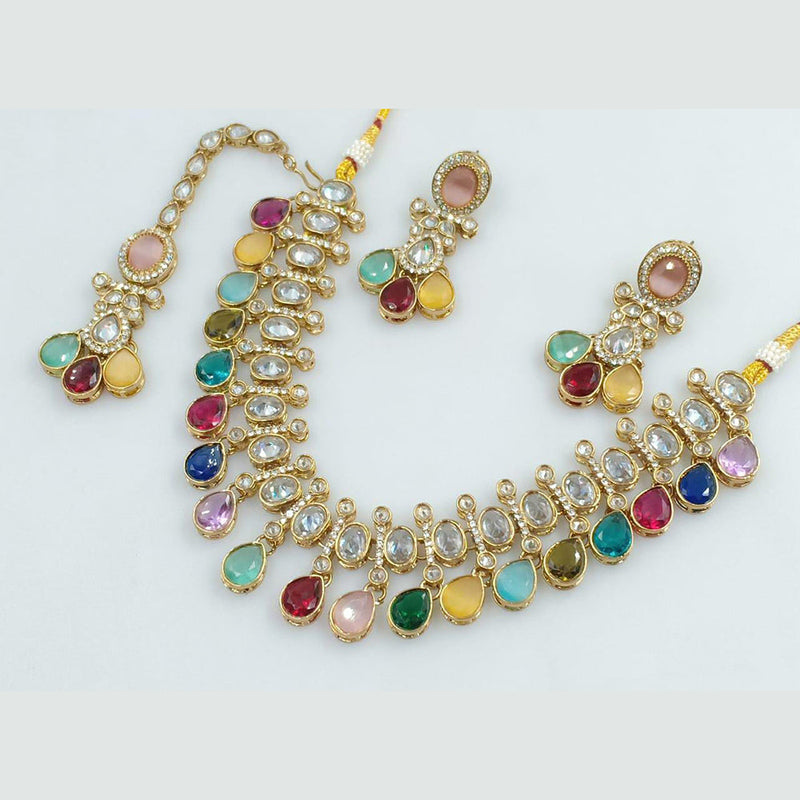 Rani Sati Jewels Gold Plated Crystal Stone And Pearls Necklace Set