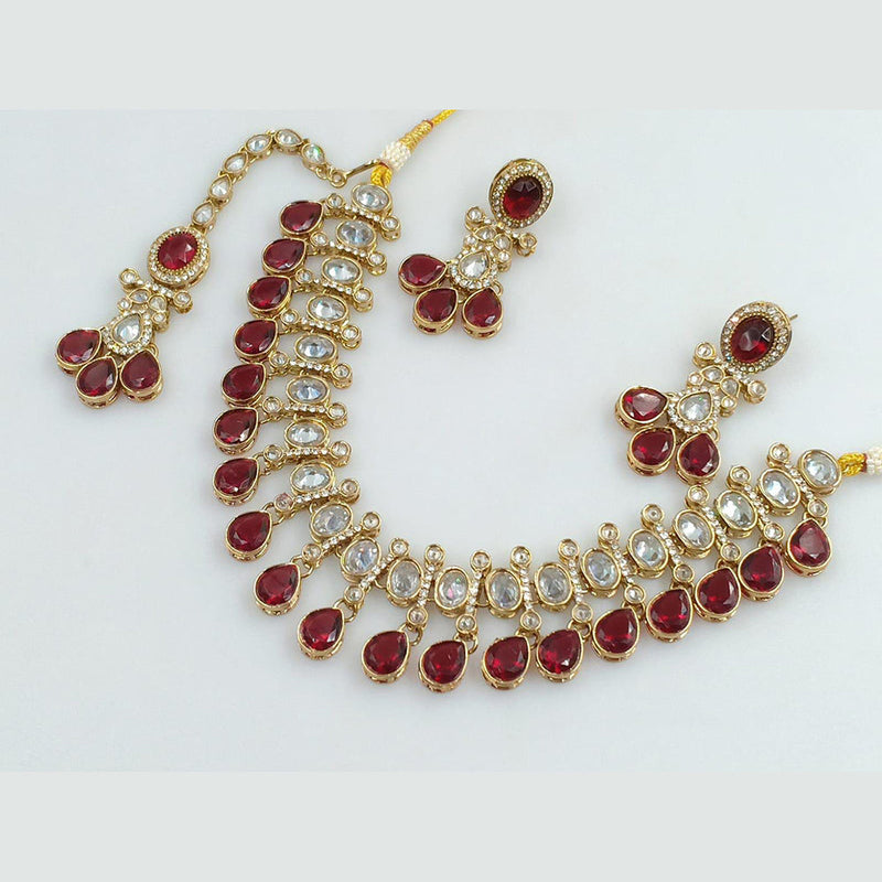 Rani Sati Jewels Gold Plated Crystal Stone And Pearls Necklace Set