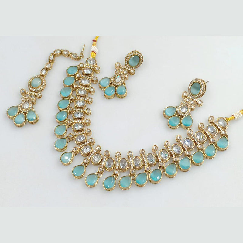 Rani Sati Jewels Gold Plated Crystal Stone And Pearls Necklace Set