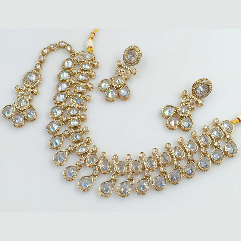 Rani Sati Jewels Gold Plated Crystal Stone And Pearls Necklace Set