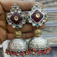 Rani Sati Jewels 2 Tone Kundan Stone And Pearls Jhumki Earrings