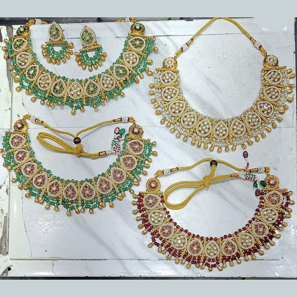 Rani Sati Jewels Gold Plated Pota Stone And Pearl Necklace Set