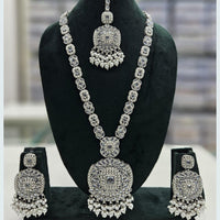 Rani Sati Jewels Silver Plated Crystal Stone And Pearls Long Necklace Set
