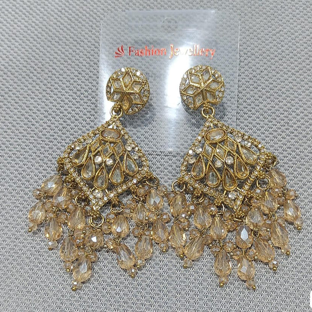 Rani Sati Jewels Elegant Gold Plated Crystal Dangler Earrings