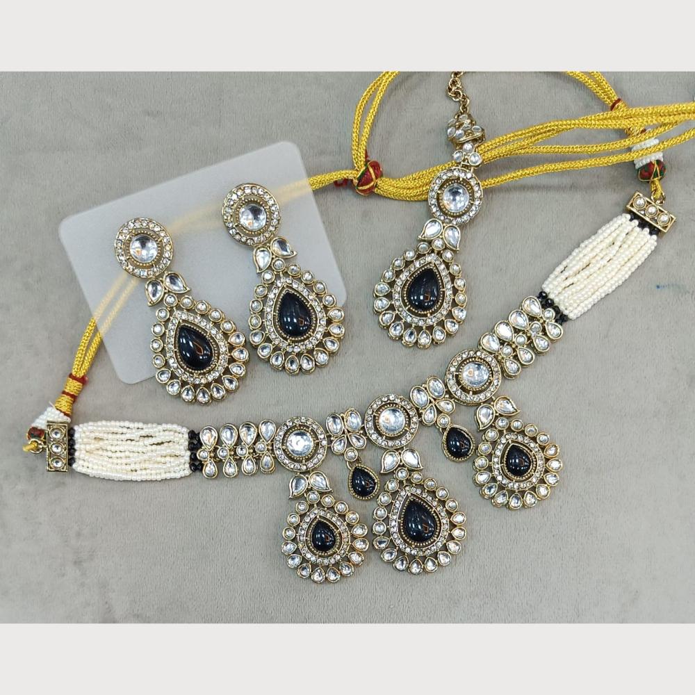 Rani Sati Jewels Gold Plated Pota Stone Beads And Pearls Choker Necklace Set