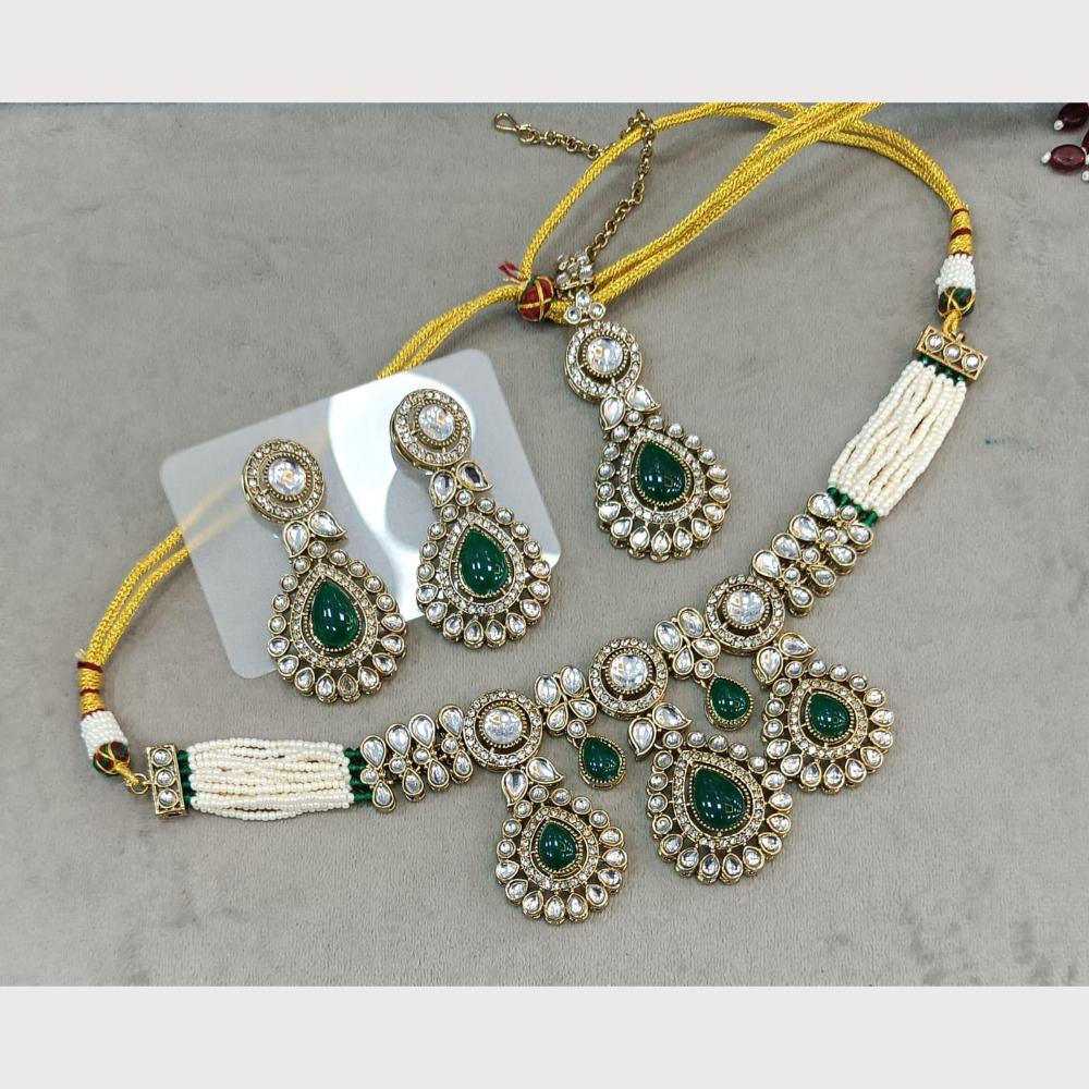 Rani Sati Jewels Gold Plated Pota Stone Beads And Pearls Choker Necklace Set