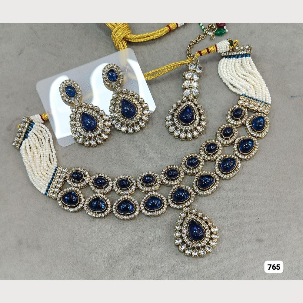 Rani Sati Jewels Gold Plated Pota Stone Beads And Pearls Choker Necklace Set