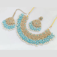Rani Sati Jewels Gold Plated Pota Stone And Beads Necklace Set