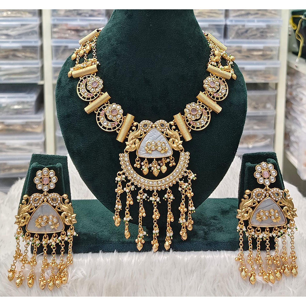 Rani Sati Jewels Sparkling Glow Pota Stone And Pearl Necklace Set