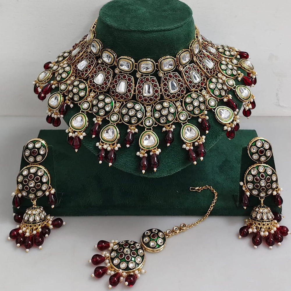 Rani Sati Jewels Designer Kundan Pearl And Beads Meenakari Necklace Set