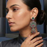 Wearhouse Fashion Oxidised Plated Pota Stone And Pearl Jhumki Earrings