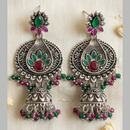 Wearhouse Fashion Oxidised Plated Pota Stone And Pearl Jhumki Earrings