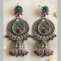 Wearhouse Fashion Oxidised Plated Pota Stone And Pearl Jhumki Earrings