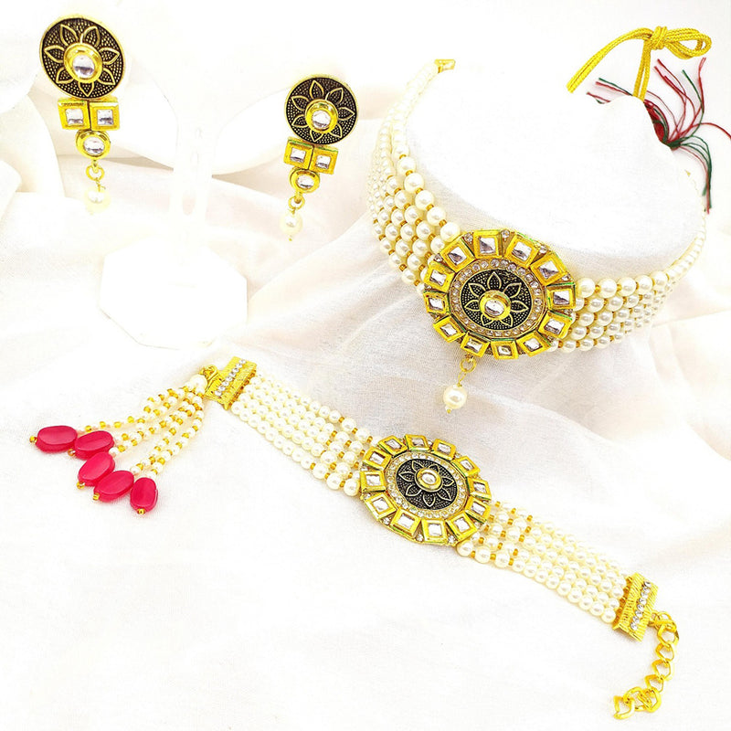 Shree Jai Sai Art Gold Plated Kundan Choker Necklace Set