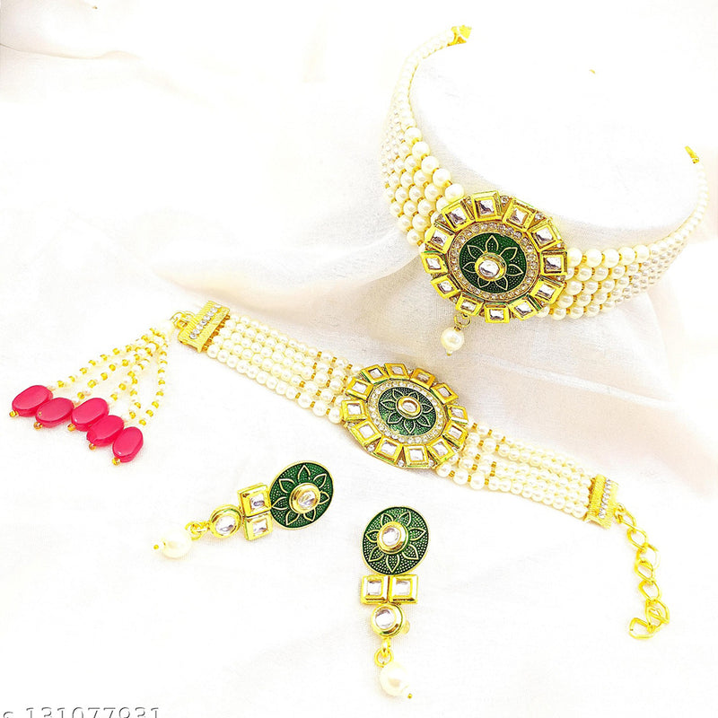 Shree Jai Sai Art Gold Plated Kundan Choker Necklace Set