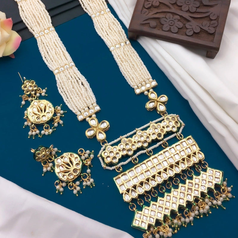 Shree Jai Sai Art Gold Plated Kundan And pearl Long Necklace Set