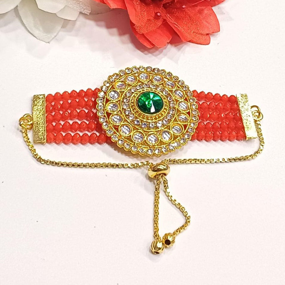 Shree Jai Sai Art Gold Plated Crystal Stone And Beads Bracelet