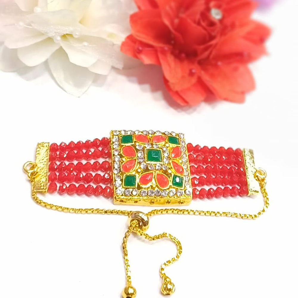 Shree Jai Sai Art Gold Plated Crystal Stone And Beads Bracelet