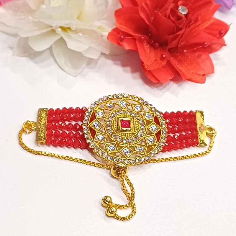 Shree Jai Sai Art Gold Plated Crystal Stone And Beads Bracelet