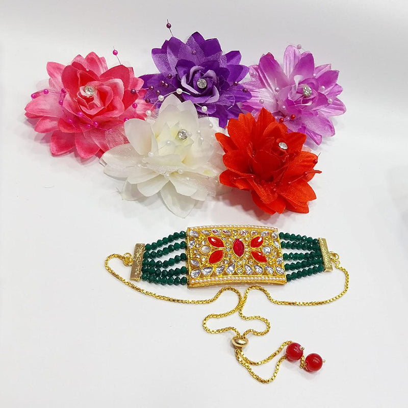 Shree Jai Sai Art Gold Plated Crystal Stone And Beads Bracelet