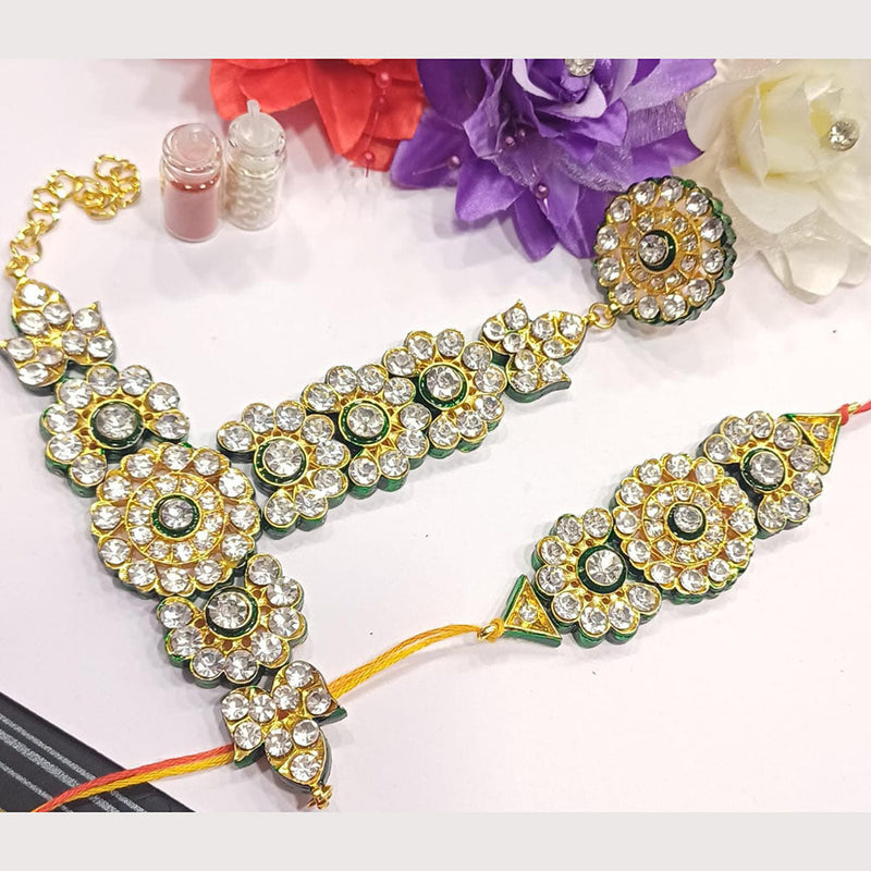 Shree Jai Sai Art Gold Plated Kundan And Pearls Rakhi Combo Set