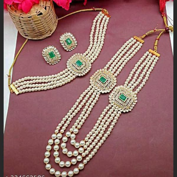 Shree Jai Sai Art Gold Plated Pearl Necklace Combo Set