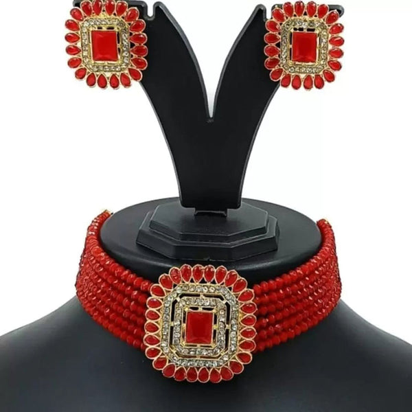 Naitika Arts Gold Plated Crystal Stone And Pearl Choker Necklace Set