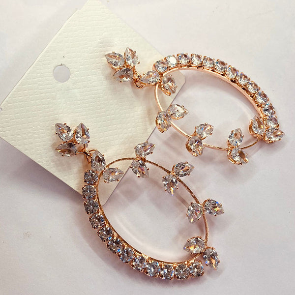 Naitika Art Rose Gold Plated Crystal Stone Dangler Earrings