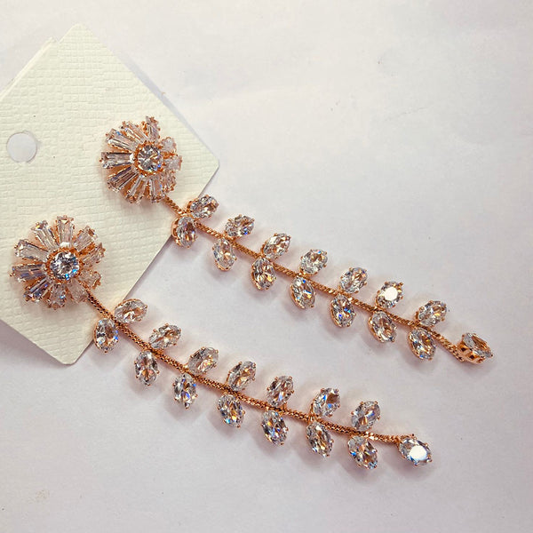 Naitika Art Rose Gold Plated Crystal Stone Dangler Earrings