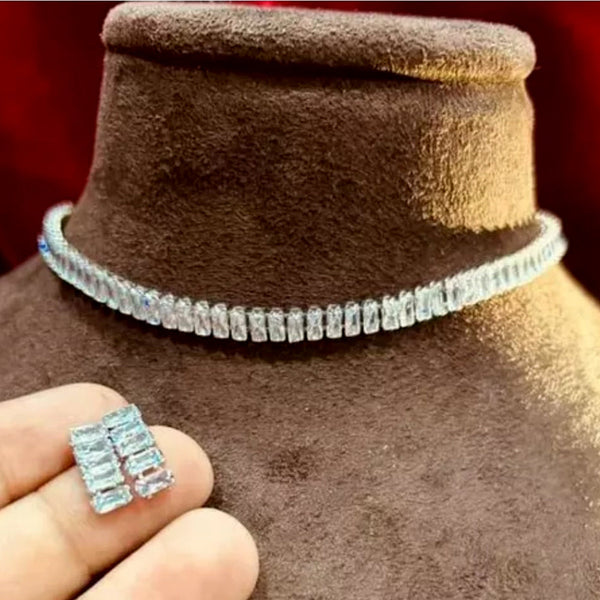 Naitika Arts  Silver Plated Crystal Stone Necklace Set