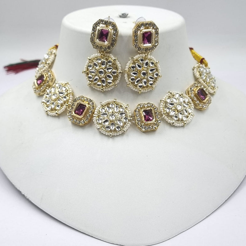 Naitika Arts Gold Plated Kundan Stone And Pearl Choker Necklace Set