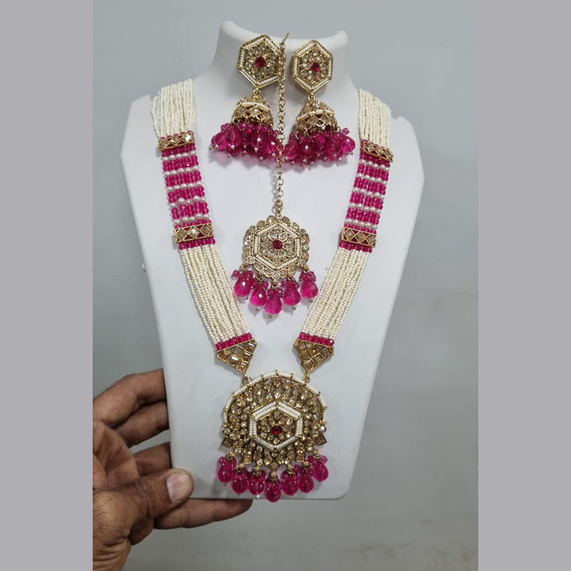 Naitika Art Gold Plated Crystal Stone And Beads Long Necklace Set