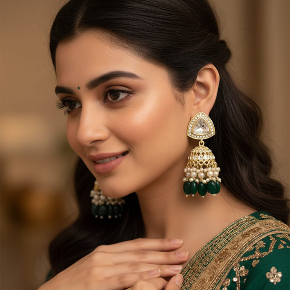 Naitika Arts Gold Plated Crystal Stone Pearl And Beads Jhumki Earrings